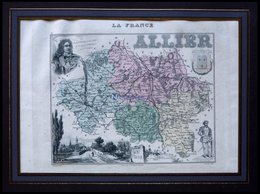 Departement Allier Mit Teilansicht Von Saint Pourcain Und Dekorativer Personenstaffage, Farbiger Stahlstich Von M. Vuill - Autres & Non Classés