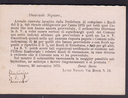 Italy Postal Stationery Ganzsache Entero Vittorio Emanuele II. Con Riposta PRIVATE Print LUIGI VENINI GENOVA 1875 NERVI - Entiers Postaux