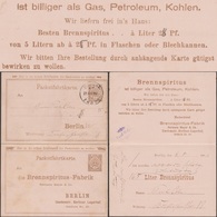 Berlin 1890. Poste Privée, Entier Postal Timbré Sur Commande.Alcool Dénaturé (alcool à Brûler), Gaz, Pétrole, Charbon - Gas