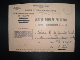 LETTRE P ET T REBUT OBL.MEC.10-4 1967 RECHERCHES COURRIER 33 LIBOURNE - Altri & Non Classificati