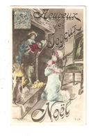 CPA Fantaisie  Heureux  Et Joyeux Noël  Fillette à Genoux Ange Cheminée Jouets Chat Poupée  Colorisée 1906 - Andere