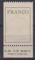 SUISSE  Etiquettes 'FRANCO'   Le  ZNr 3.1.09,  Neuf ** - Unused Stamps