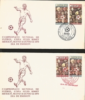 J) 1970 MEXICO, WORLD CHAMPIONSHIP OF FOOTBALL, JULES RIMET MEXICO CUP, MASKS, BLACK AND RED CANCELLATION, SET OF 2 FDC - Mexico