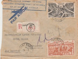 Lettre Avion Recommandée 063 St Denis Réunion 28/3/1947 Cachet Poste Aérienne Pour Ile Maurice Voir Description - Storia Postale