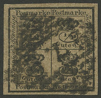 GERMANY: Sc.12, 1857 ¼g. In Used Block Of 4, Wide Margins, Excellent Quality! - Braunschweig