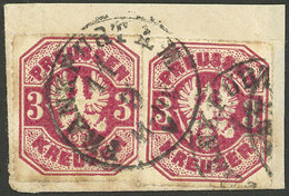 GERMANY: Sc.25, 1867 3k. Rose, 2 Used Stamps On Fragment, VF Quality! - Sonstige & Ohne Zuordnung