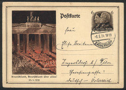 GERMANY: Illustrated Postal Card ("Deutschland über Alles", Crowd With Nazi Flags) Sent From Frankfurt To Austria On 8/M - Other & Unclassified