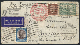 GERMANY: Cover With Nice Three-color Postage Sent From Hamburg To Porto Alegre On 20/JUL/1934, With Friedrichshafen Tran - Otros & Sin Clasificación