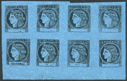 ARGENTINA: GJ.3, 3c. Blue, Block With The 8 Types, Composition 1A (with Type 5 Shifted Upwards), Excellent Quality! - Corrientes (1856-1880)