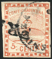 ARGENTINA: GJ.1, 5c. Small Figures, With Double Cancellation: FRANCA And MENDOZA In Circle (rare), Signed By Alberto Sol - Oblitérés