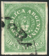 ARGENTINA: GJ.8B, 10c. With Accent, DARK GREEN, Ample Margins, Superb Quality! - Autres & Non Classés