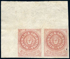 ARGENTINA: GJ.10, 5c. Without Accent, Corner Pair (position 1 And 2), With Variety: The Left Stamp With Spot Above The C - Andere & Zonder Classificatie