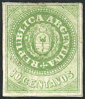 ARGENTINA: GJ.11, 10c. Without Accent, Mint Original Gum (+50%), Very Handsome And Attractive, Signed By Victor Kneitsch - Andere & Zonder Classificatie