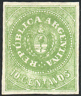 ARGENTINA: GJ.8b, 10c. Green, With "8 Cut Angles" Variety, Mint, Excellent Quality, Rare!" - Other & Unclassified