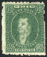 ARGENTINA: GJ.23, 10c. Dark Green, Worn Impression, Lightly-ribbed Thin Paper, Excellent! - Sonstige & Ohne Zuordnung