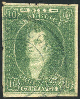 ARGENTINA: GJ.23, 10c. Very Worn Impression, With Blue "Admon De Correos De Cordoba" Cancel, Excellent Quality!" - Other & Unclassified