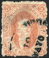 ARGENTINA: GJ.28A, 6th Printing Perforated, Orangish Dun-red, With Datestamp Of CONCEPCION DEL URUGUAY In Rare Indigo Co - Andere & Zonder Classificatie