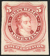 ARGENTINA: GJ.37, PROOF In Light Claret Color Printed On Card, Excellent Quality, Extremely Rare! - Autres & Non Classés
