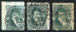 ARGENTINA: GJ.39 + 39a, Belgrano 10c., 3 Examples Printed On Normal (medium), Very Thin (rare) And Very Thick Papers (ra - Sonstige & Ohne Zuordnung