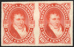 ARGENTINA: GJ.39, PROOF In Orangish Vermilion, Pair Printed On Card, Excellet Quality, Extremely Rare! - Sonstige & Ohne Zuordnung