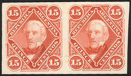 ARGENTINA: GJ.39, PROOF In Orangish Vermilion, Pair Printed On Card, Excellet Quality, Extremely Rare! - Otros & Sin Clasificación