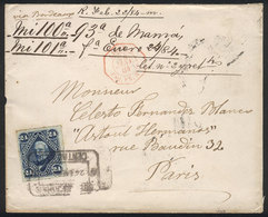 ARGENTINA: GJ.52, San Martín 24c. Rouletted, Franking Alone A Cover Sent From Buenos Aires To Paris On 24/JA/1884, VF Qu - Autres & Non Classés