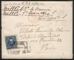 ARGENTINA: GJ.52, San Martín 24c. Rouletted, Franking Alone A Cover Sent From Buenos Aires To Paris On 24/JA/1884, VF Qu - Sonstige & Ohne Zuordnung