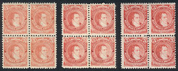 ARGENTINA: GJ.105, 1889 5c. Rivadavia Type I (large Head), 3 Blocks Of 4 In VERY DIFFERENT SHADES, VF! - Sonstige & Ohne Zuordnung