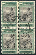 ARGENTINA: GJ.237, 10P. Liberty, Fantastic BLOCK OF 4 Postally Used, Very Fresh And Attractive, Very Rare! - Autres & Non Classés