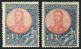 ARGENTINA: GJ.299, 1908 1P. San Martín In Oval, 2 Examples In Light Blue And Dark Blue, Excellent Quality (one Very Ligh - Other & Unclassified