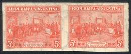 ARGENTINA: GJ.403P, 1916 5c. Centenary Of Independence, Rare IMPERFORATE PAIR! - Sonstige & Ohne Zuordnung