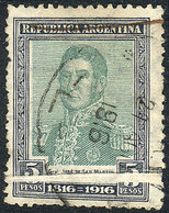 ARGENTINA: GJ.420, 1916 Centenary Of Independence 5P. With Notable PAPER FOLD, VF Quality, Extremely Rare Variety In Thi - Other & Unclassified