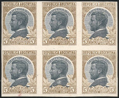 ARGENTINA: GJ.456, 1918 Centenary Of Dr. Juan Pujol, TRIAL COLOR PROOF  Printed On Card Glazed On Both Sides, Block Of 6 - Autres & Non Classés