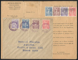 ARGENTINA: GJ.258/262, 1921 1st Pan-American Postal Congress, Cmpl. Set Of 4 Values On Cover With Violet Postmark Of The - Otros & Sin Clasificación