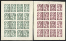 ARGENTINA: GJ.529 + 530, 1921 3c. And 5c. 1st Pan-American Postal Congress, Trial Color Proofs, Complete Sheets Of 16 Va - Other & Unclassified