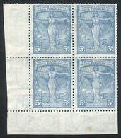 ARGENTINA: GJ.530, 1921 5c. First Panamerican Postal Congress, Corner Block Of 4 With DOUBLE IMPRESSION, ONE SIDEWAYS. V - Autres & Non Classés