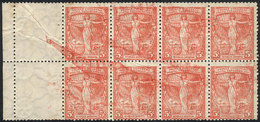 ARGENTINA: GJ.539 + 539CZ + 539a, 1921 Pan-American Postal Congress, Block Of 8 Stamps + 2 White Labels At Left, With Ma - Sonstige & Ohne Zuordnung