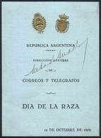 ARGENTINA: GJ.657/9, 1929 Discovery Of America, Official Folder Of The Post With The Decree That Declared October 12 A N - Other & Unclassified