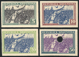 ARGENTINA: GJ.691/694, 1930 Revolution, PROOFS Of The 4 High Values In The Issued Colors, Imperforate, The 50P. With Pun - Other & Unclassified