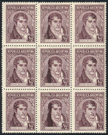 ARGENTINA: GJ.736, 1935 ½c. Belgrano, Block Of 9 Examples, All With Interesting Spots Due To Excess Ink, Spectacular, Ex - Otros & Sin Clasificación