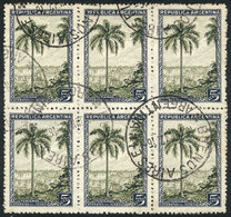 ARGENTINA: GJ.763, 5P. Iguazú Falls, Used Block Of 6, VF Quality, Rare! - Other & Unclassified