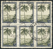 ARGENTINA: GJ.763, 5P. Iguazú Falls, Used Block Of 6, VF Quality, Rare! - Sonstige & Ohne Zuordnung