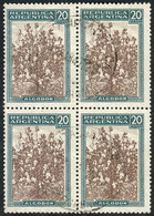 ARGENTINA: GJ.816, 20P. Cotton, Unwatermarked, Fantastic Used Block Of 4 Of Very Fine Quality, Very Rare! - Other & Unclassified