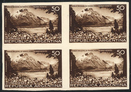 ARGENTINA: GJ.827, 1939 UPU Congress 50c. (lake, Trees And Mountains), PROOF In The Issued Color, Imperforate Block Of 4 - Other & Unclassified