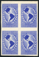 ARGENTINA: GJ.839, 1940 Panamerican Union (map), PROOF In The Issued Color, Imperforate Block Of 4 Printed On Unsurfaced - Autres & Non Classés