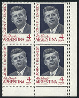 ARGENTINA: GJ.872, 1964 Kennedy, Block Of 4 With DOUBLE Perforation Variety, VF! - Other & Unclassified