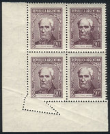 ARGENTINA: GJ.1038, 20c. Brown Type C, Corner Block Of 4 With Notable PERFORATION VARIETY In Corner, VF! - Other & Unclassified