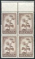 ARGENTINA: GJ.1128A, 1959/64 1P. Sunflower, Block Of 4 With VARIETY: Double Perforation At Top, Creating 2 Small Labels, - Other & Unclassified