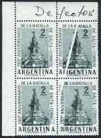 ARGENTINA: G.1247, 1963 Salta Battle, Corner Block Of 4 With Large Paper Fold That Caused The Right Stamps To Have DOUBL - Altri & Non Classificati