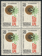 ARGENTINA: GJ.1417b, 1967 Children, Patronato, Block Of 4 With Var. DOUBLE IMPRESSION Of Black Color, VF, Rare! - Other & Unclassified